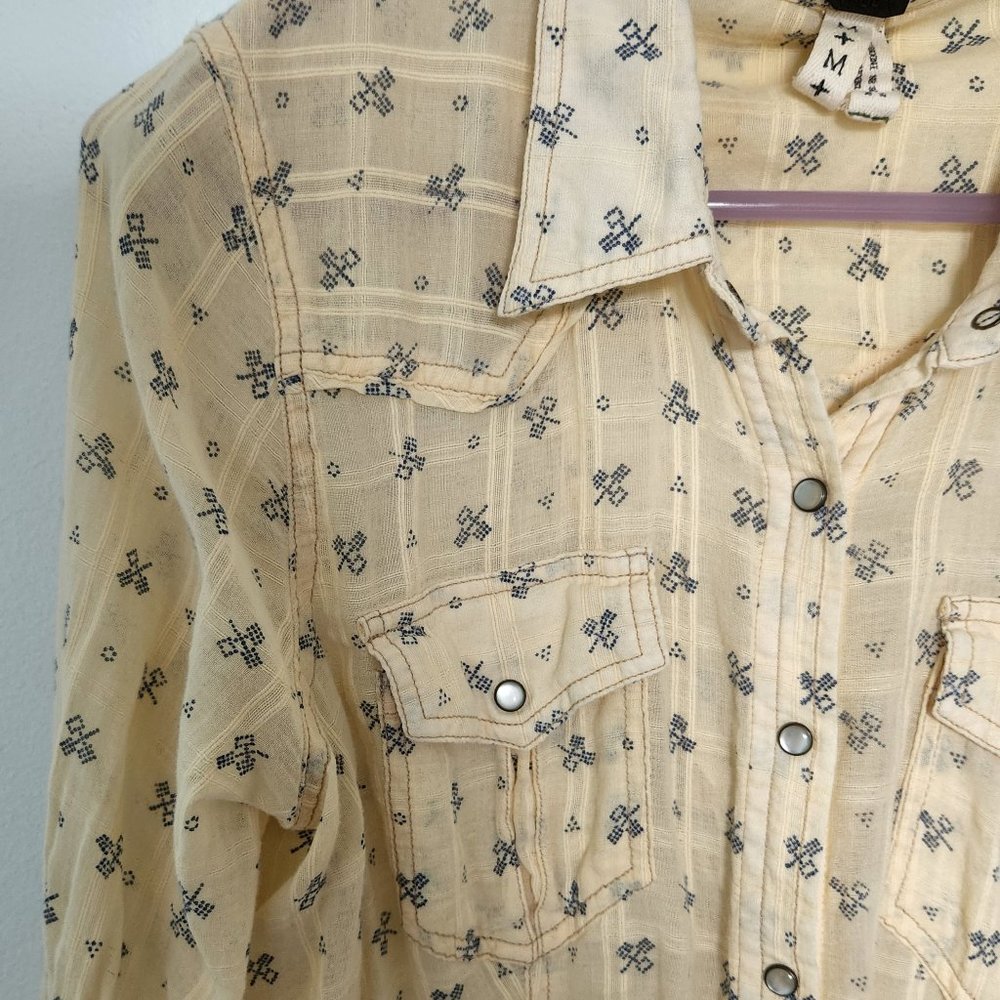 Free People pale yellow and blue button down blouse - Picture 2 of 9